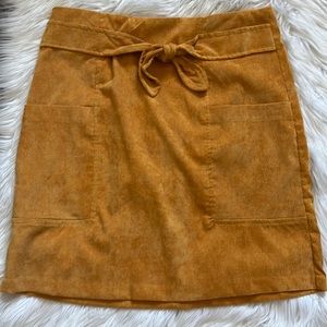 NWOT Corduroy Mustard Yellow Bow Tie Skirt